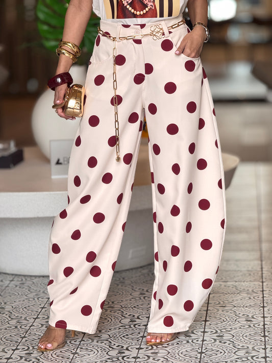Itoo White/Burgundy Polka Dots Pants