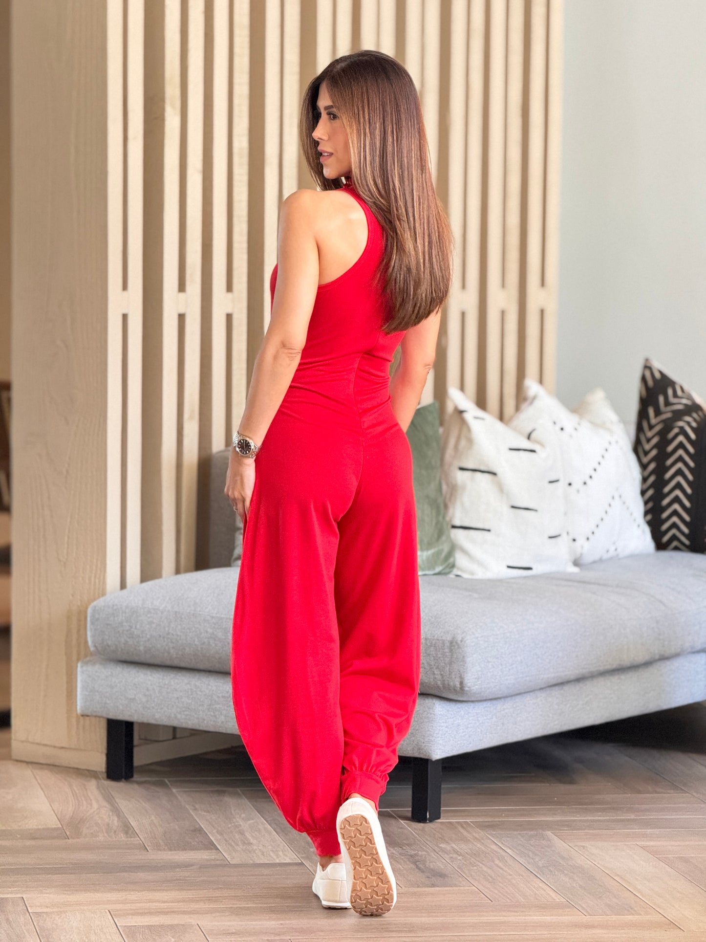 Addie Red Lines Waist Jumpsuit