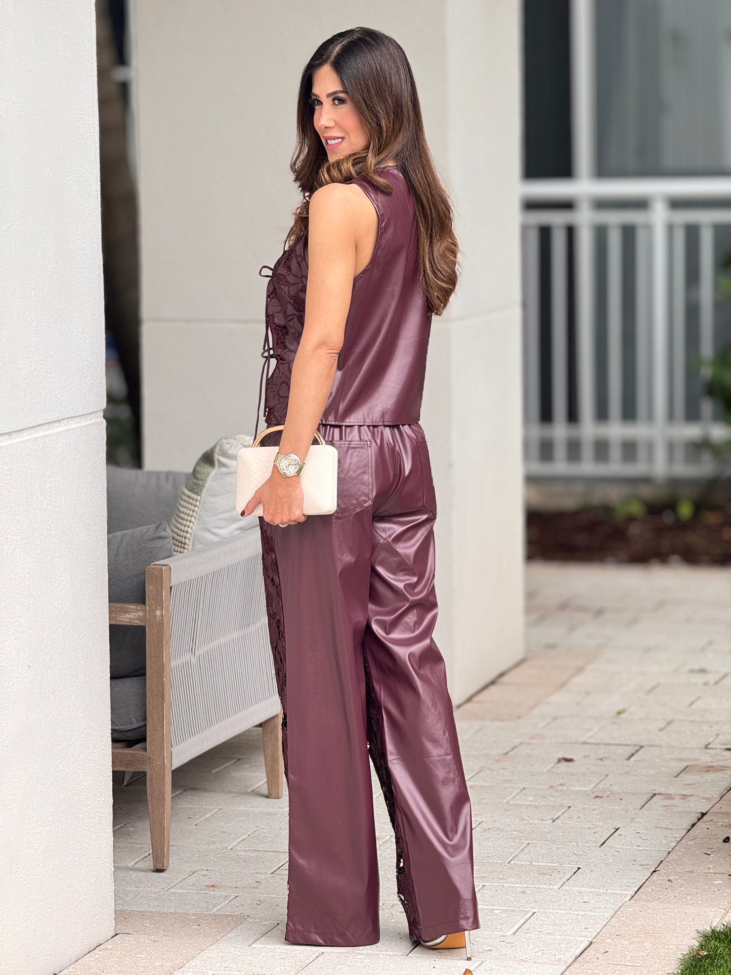 Rosarito Burgundy Leather Cutout Set
