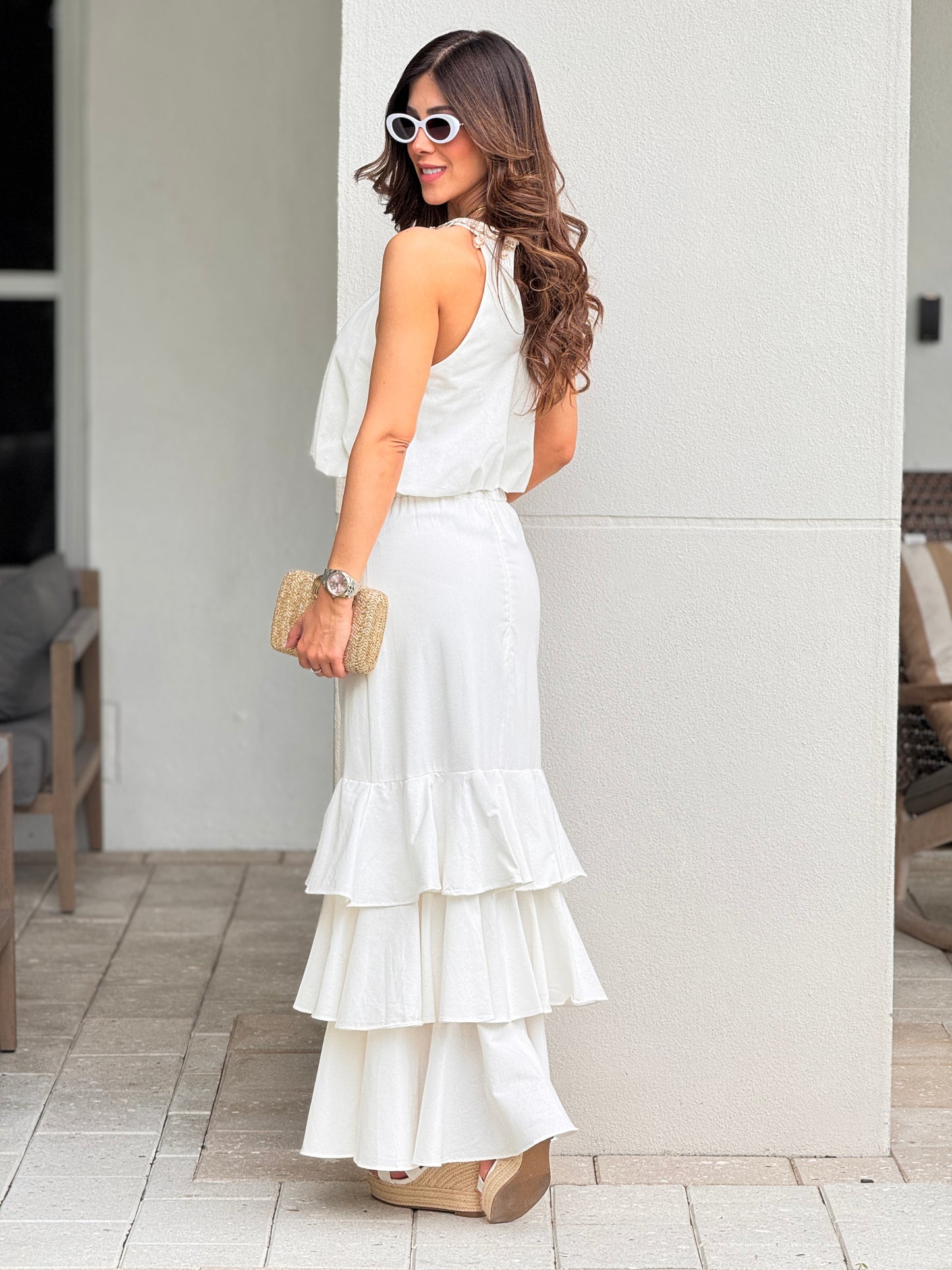 Lalavon White Shells Skirt Ruffle Set