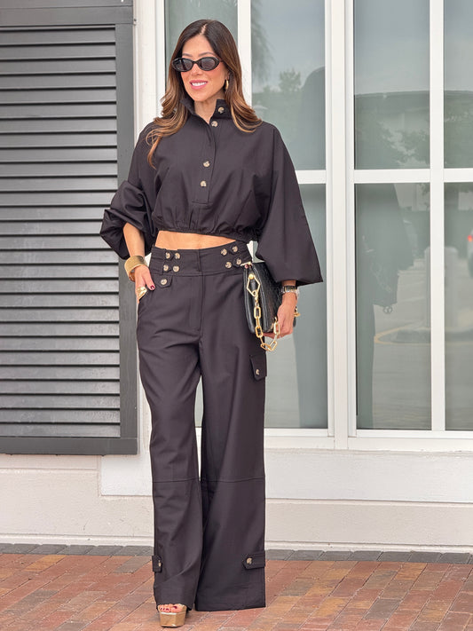 Filipa Black Funnel Neck Cargo Set