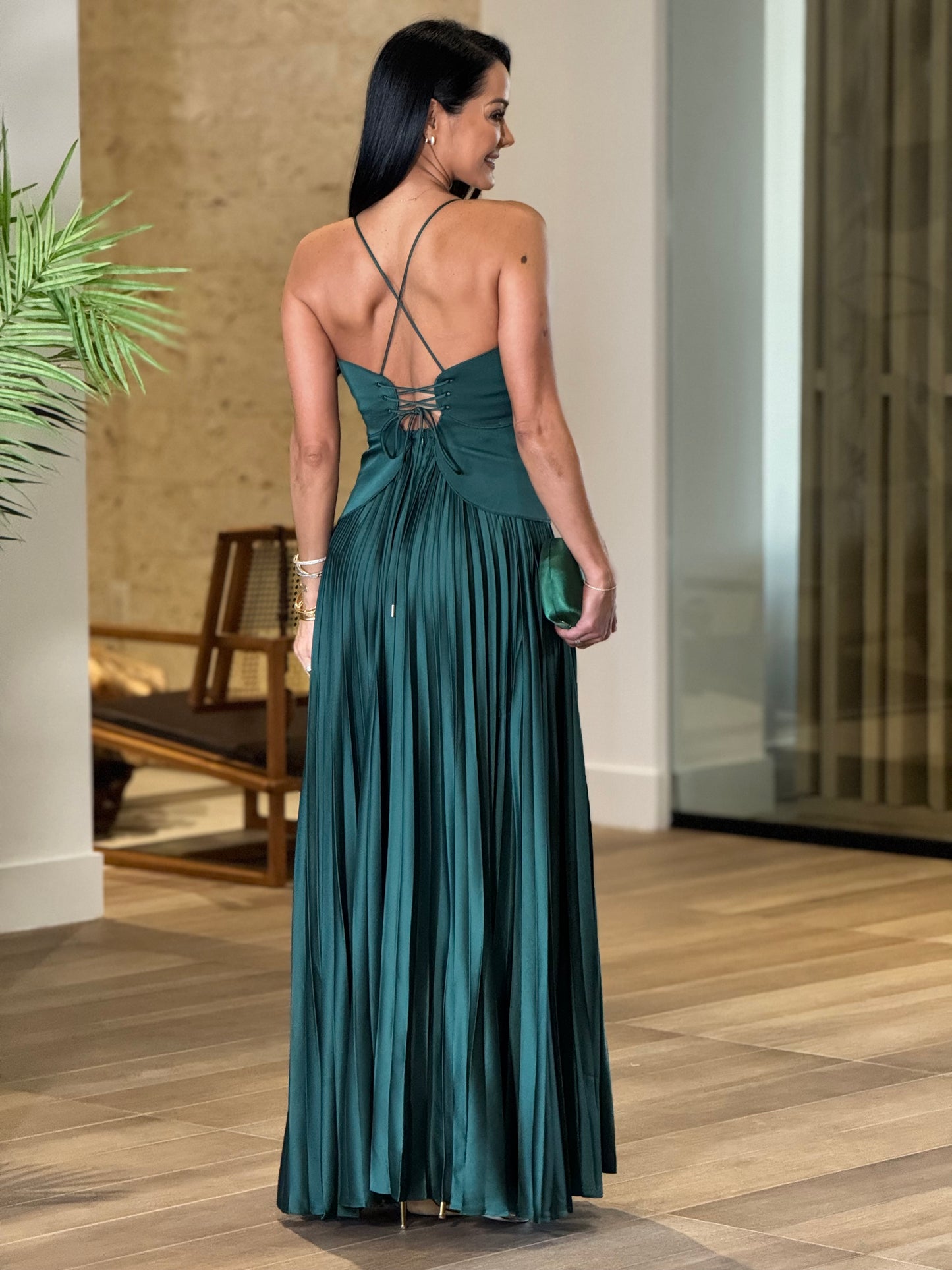 Norkys Green Satin Dress Gala