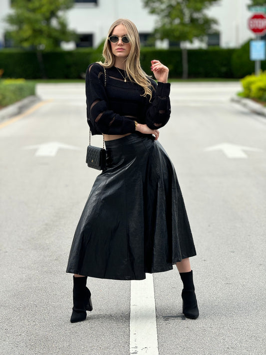 Brianna Black Leather Long Skirt