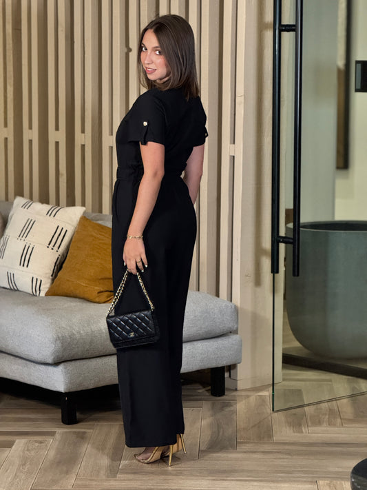 Akira Black Gold Buttons Jumpsuit