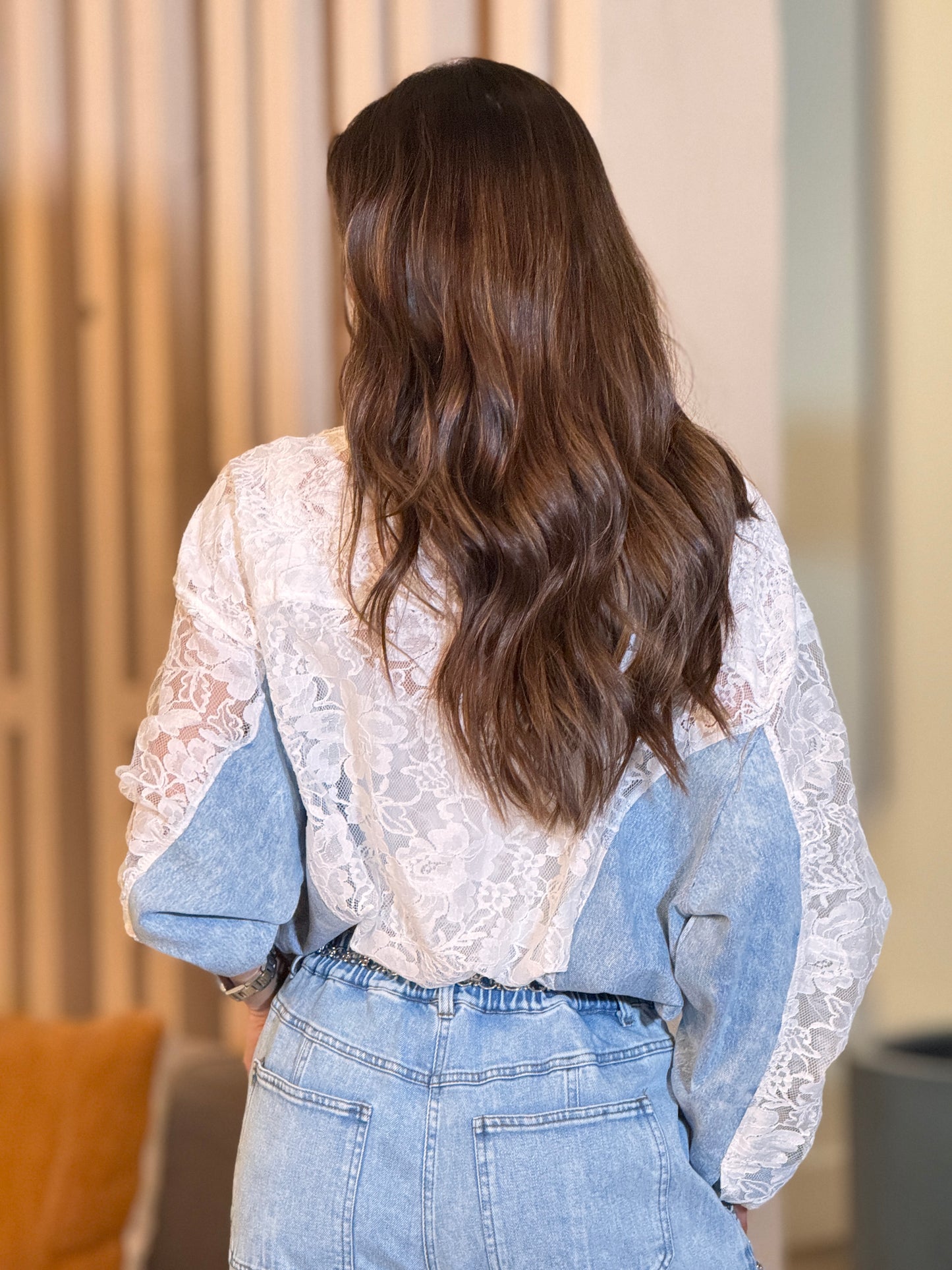Tokyo White Lace/Denim Jacket Top
