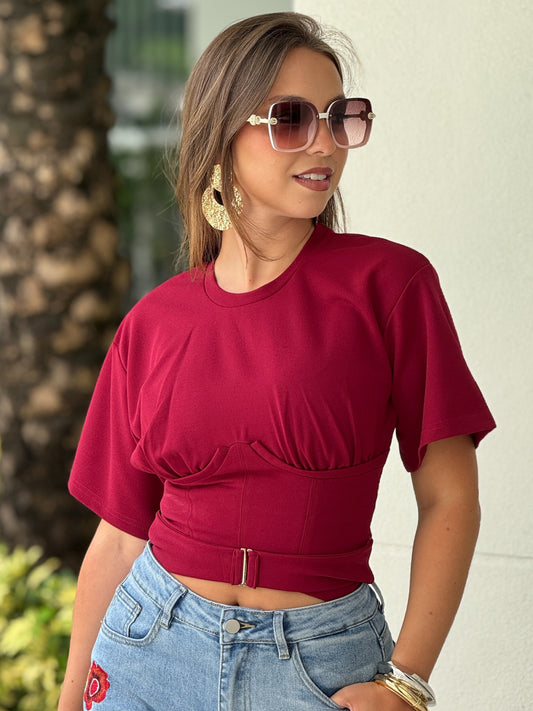 Carla Burgundy Corset T-Shirt