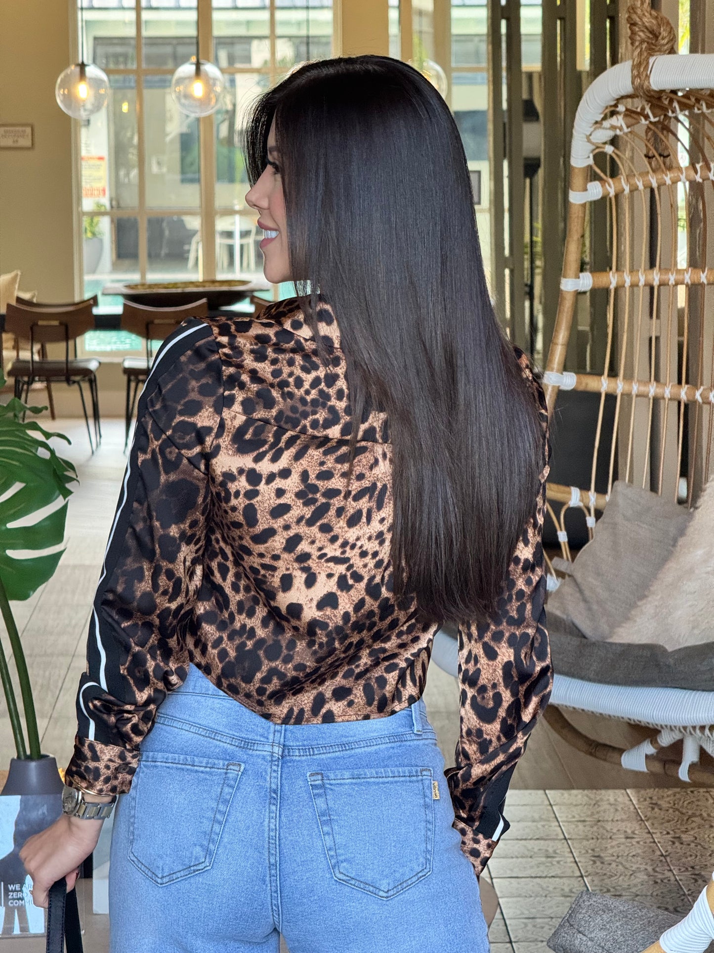 Angelica Leopard Satin Lines Shirt