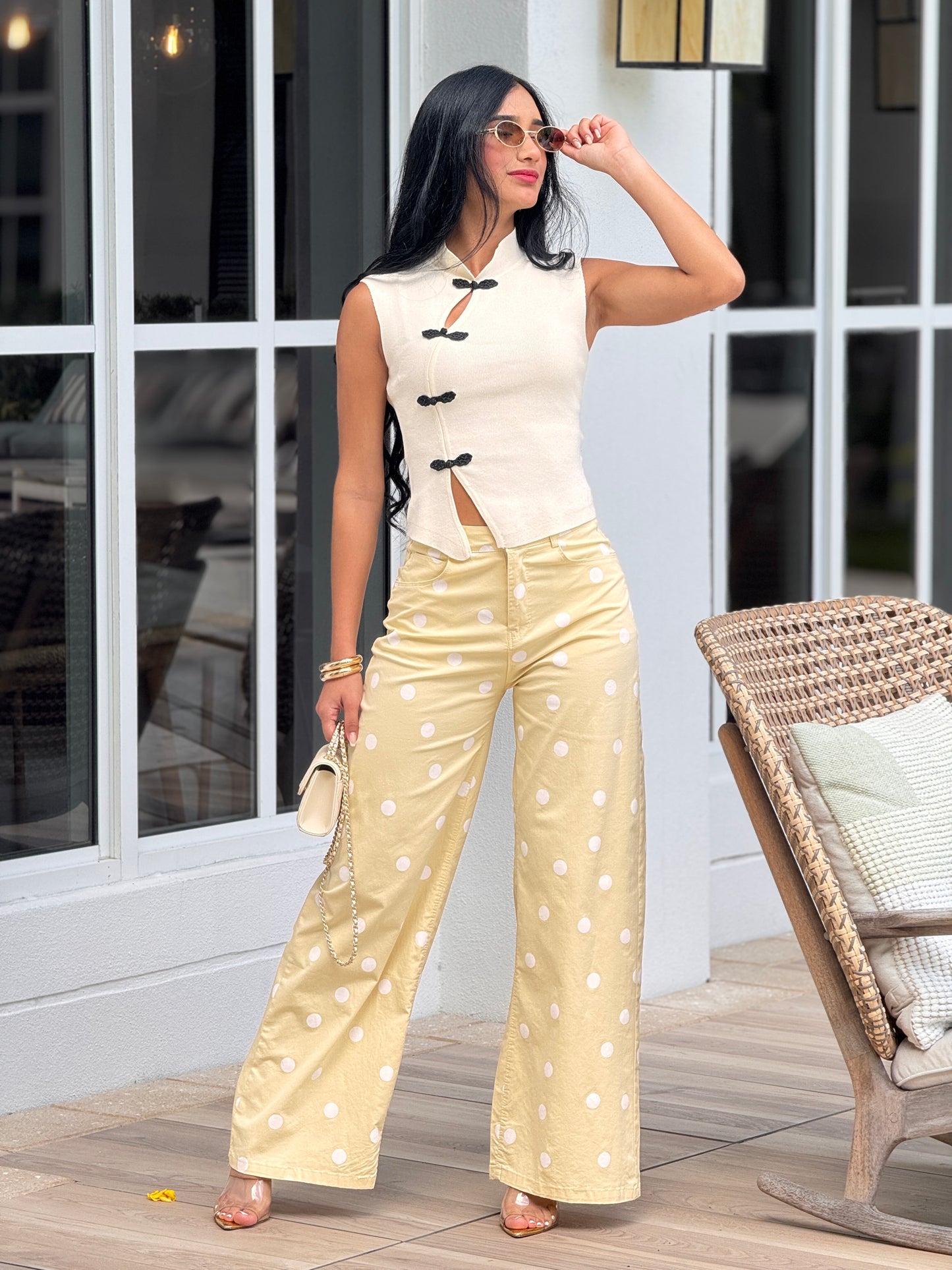 Atelier Yellow Polka Dots Wide Jeans