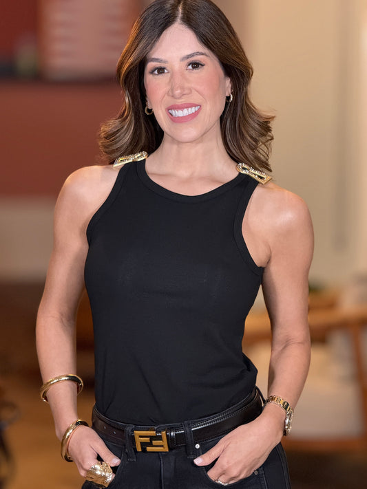 Locket Rhinestone Black Tank Top
