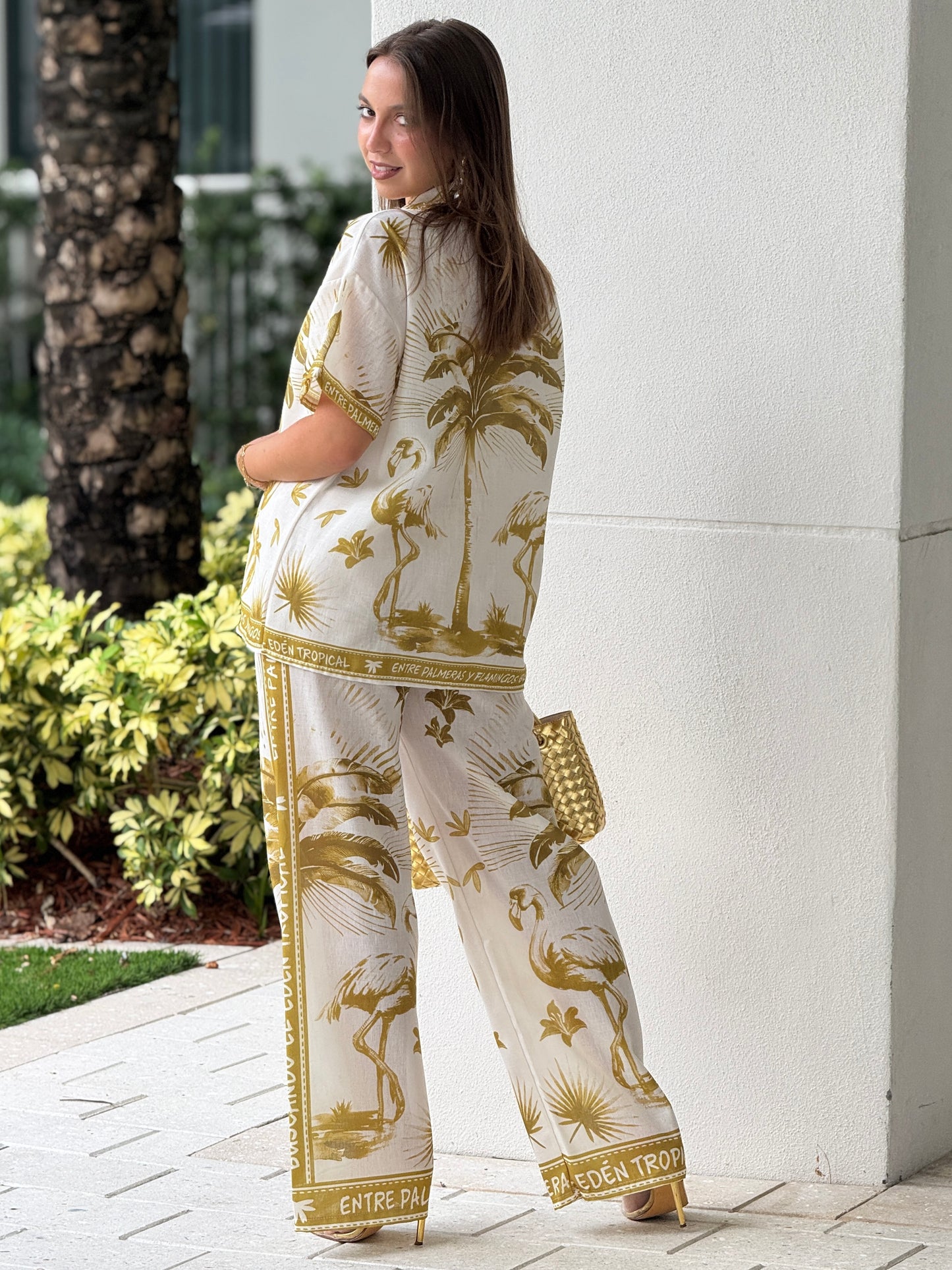 Flamingo Green Linen Set