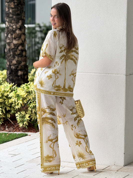 Flamingo Green Linen Set