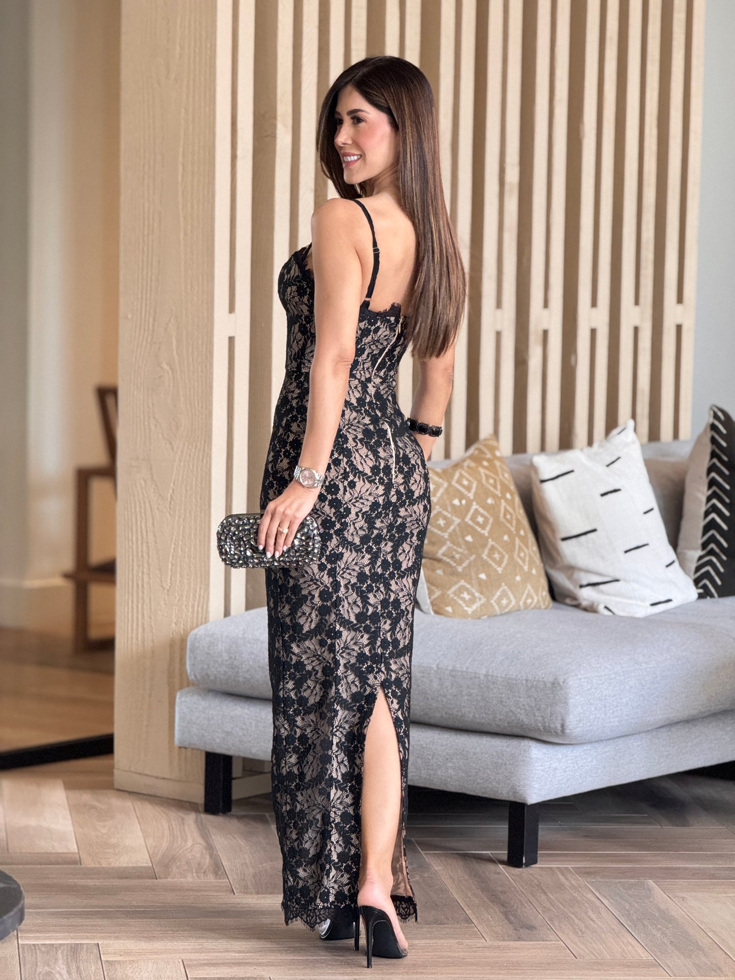 Ahara Black/Nude Lace Dress Gala