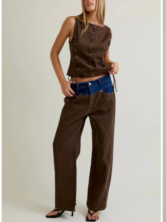Leslia Brown/Denim Suede Waistband Set