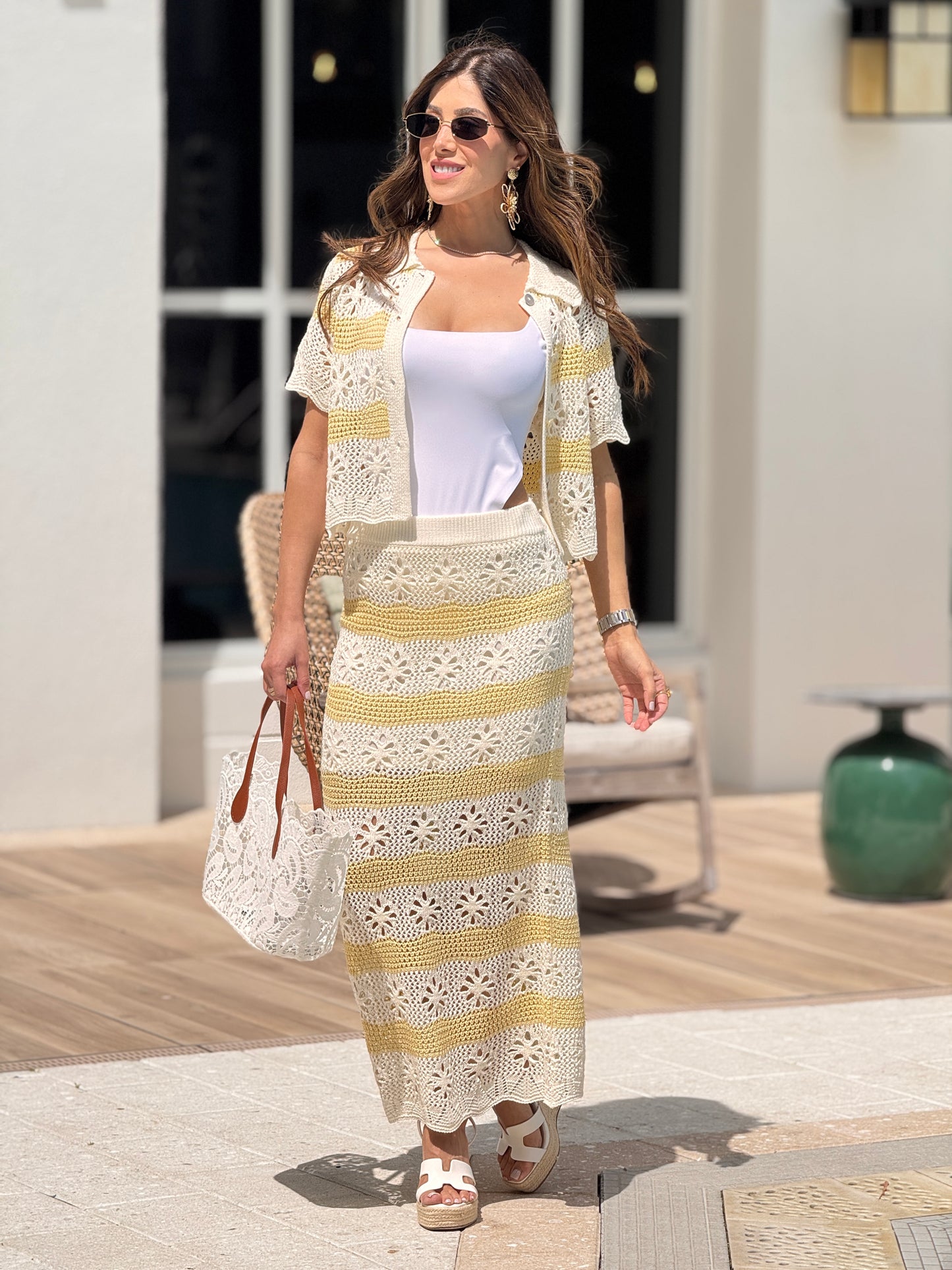 Miou Yellow/Beige Crochet Set