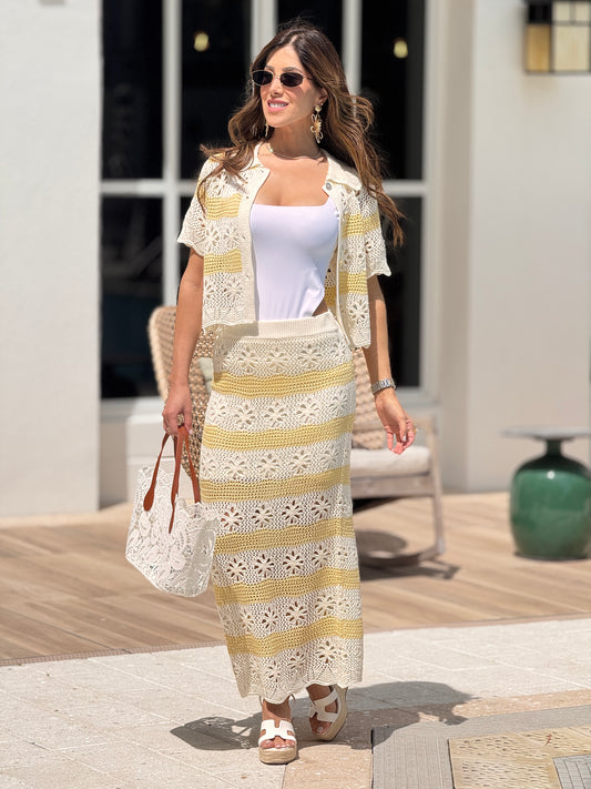 Miou Yellow/Beige Crochet Set