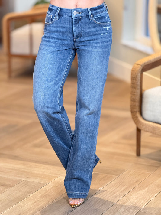 Risen Denim Straight Legs Jeans