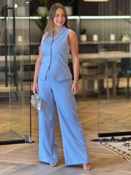 Meredith Blue Lines Vest Set
