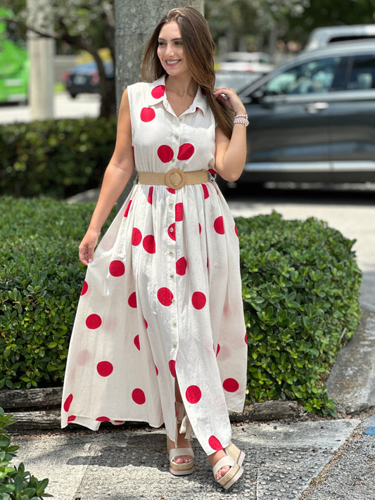Poppy Red Polka Dots Dress