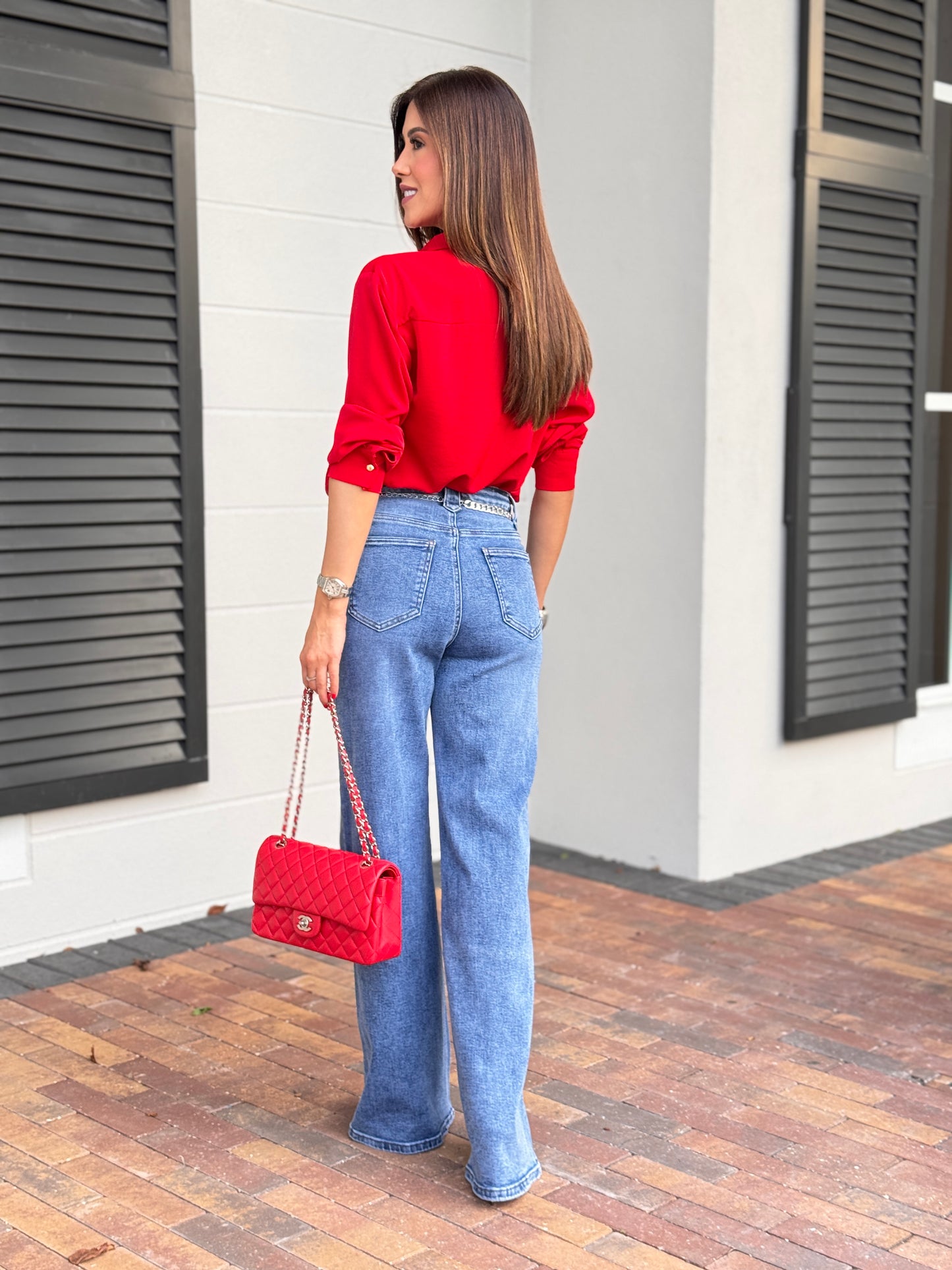 Nina Dark Denim Silver Buttons Jeans