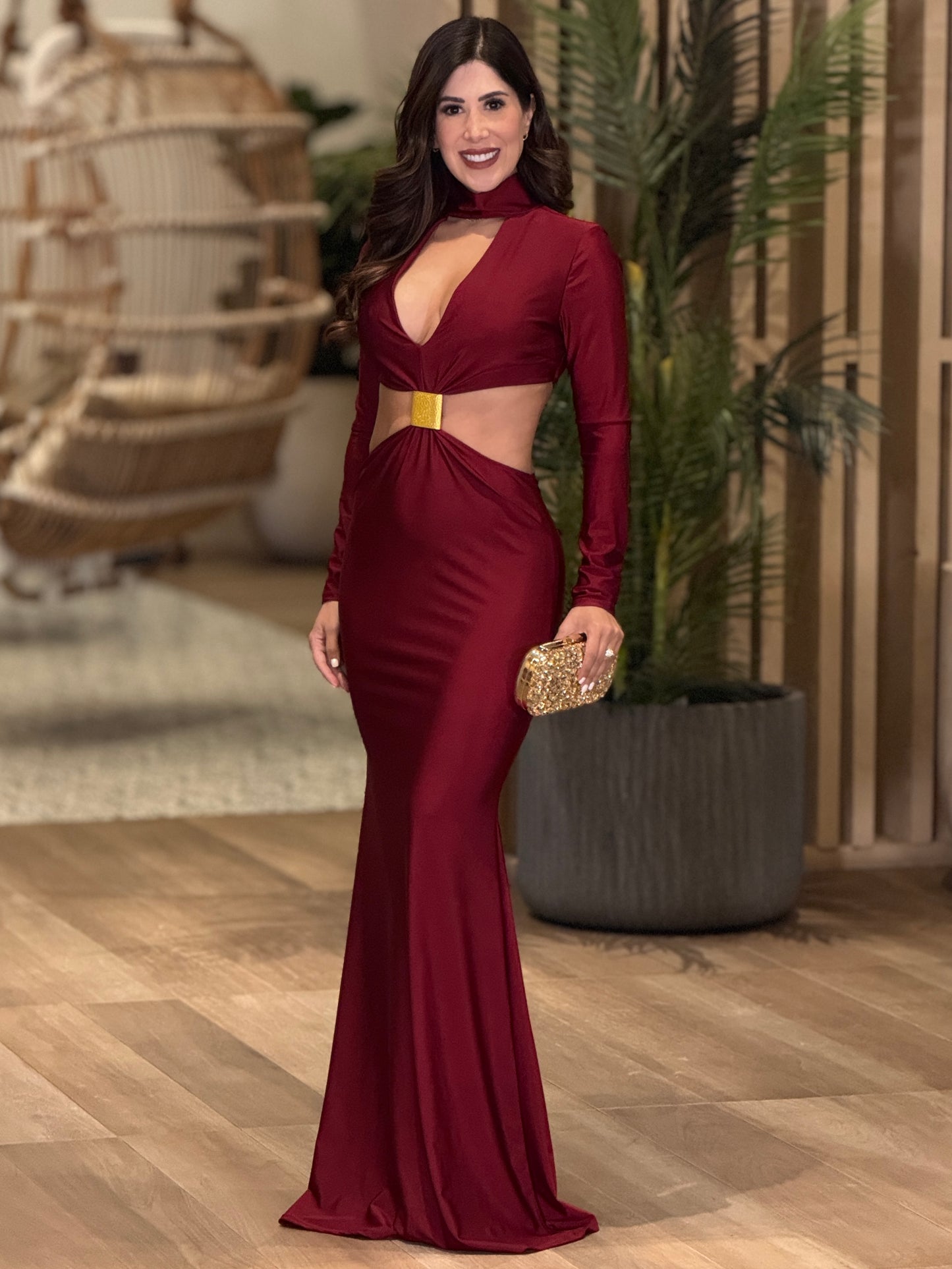 Darlene Red/gold Cutout Dress Gala