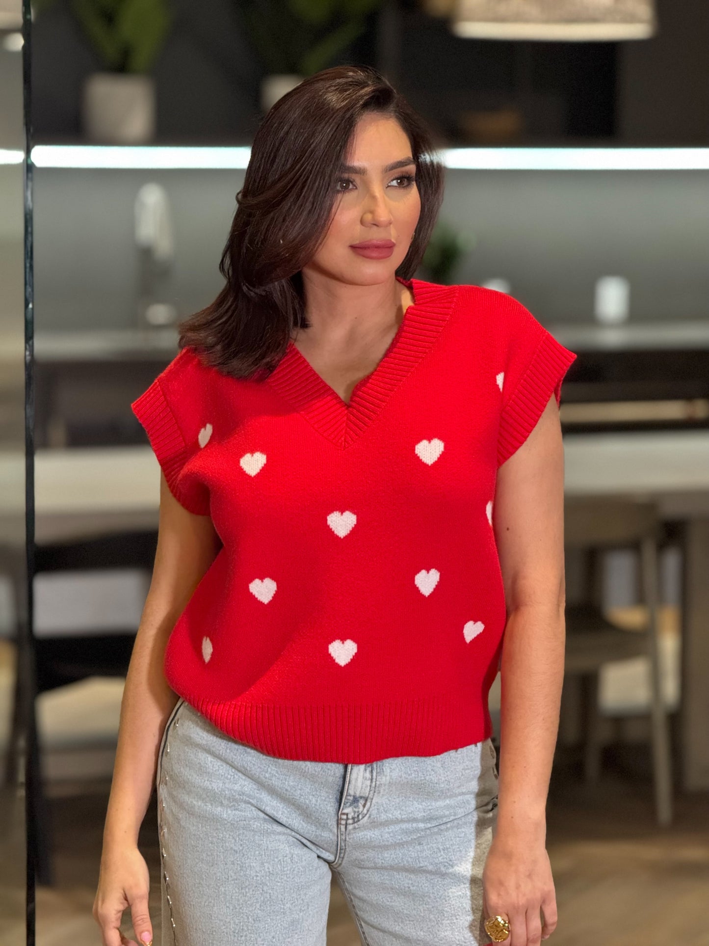 Valentine Red Heart Knitted Vest Top