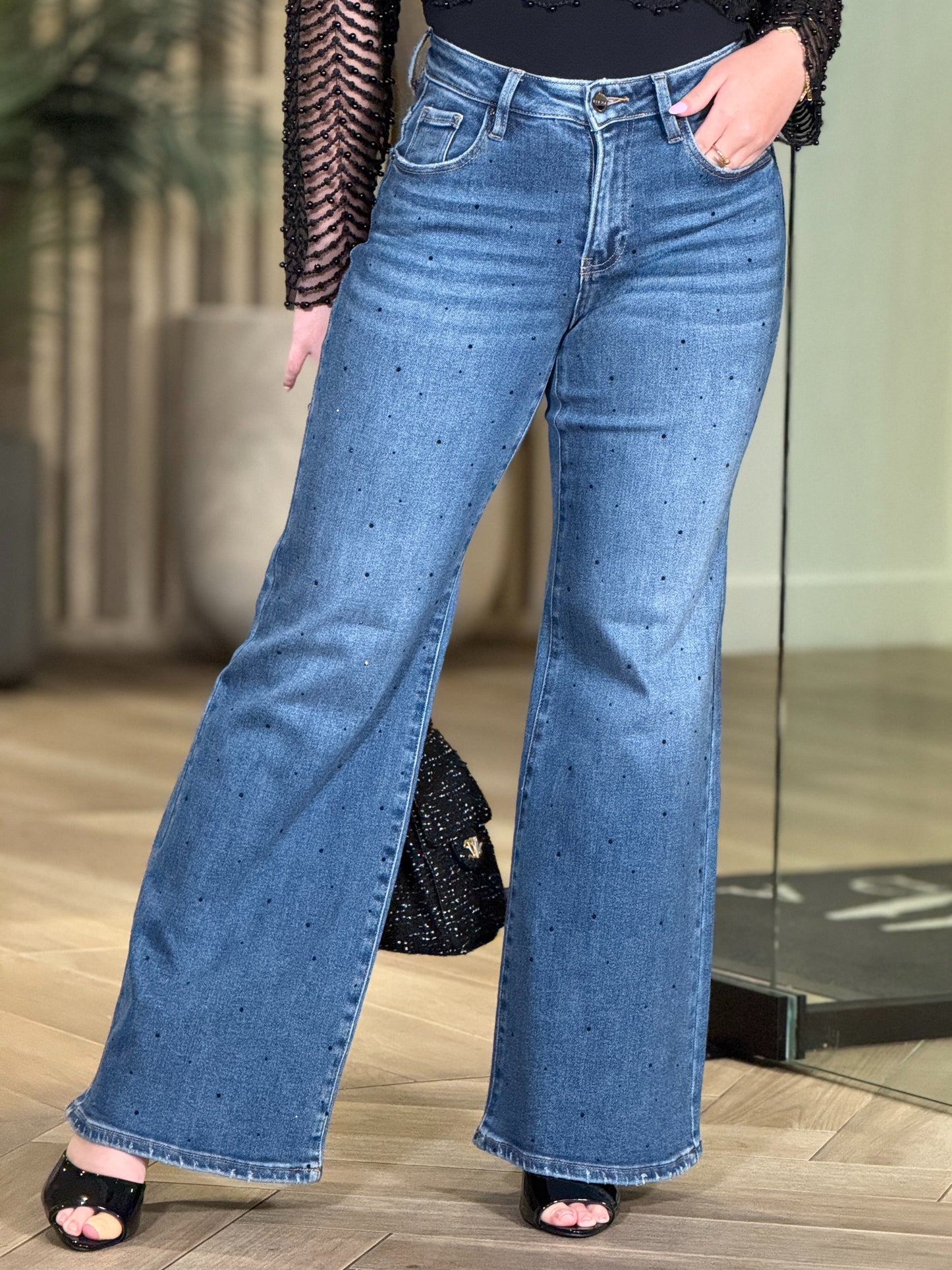 Risen Denim Black Rhinestone Jeans