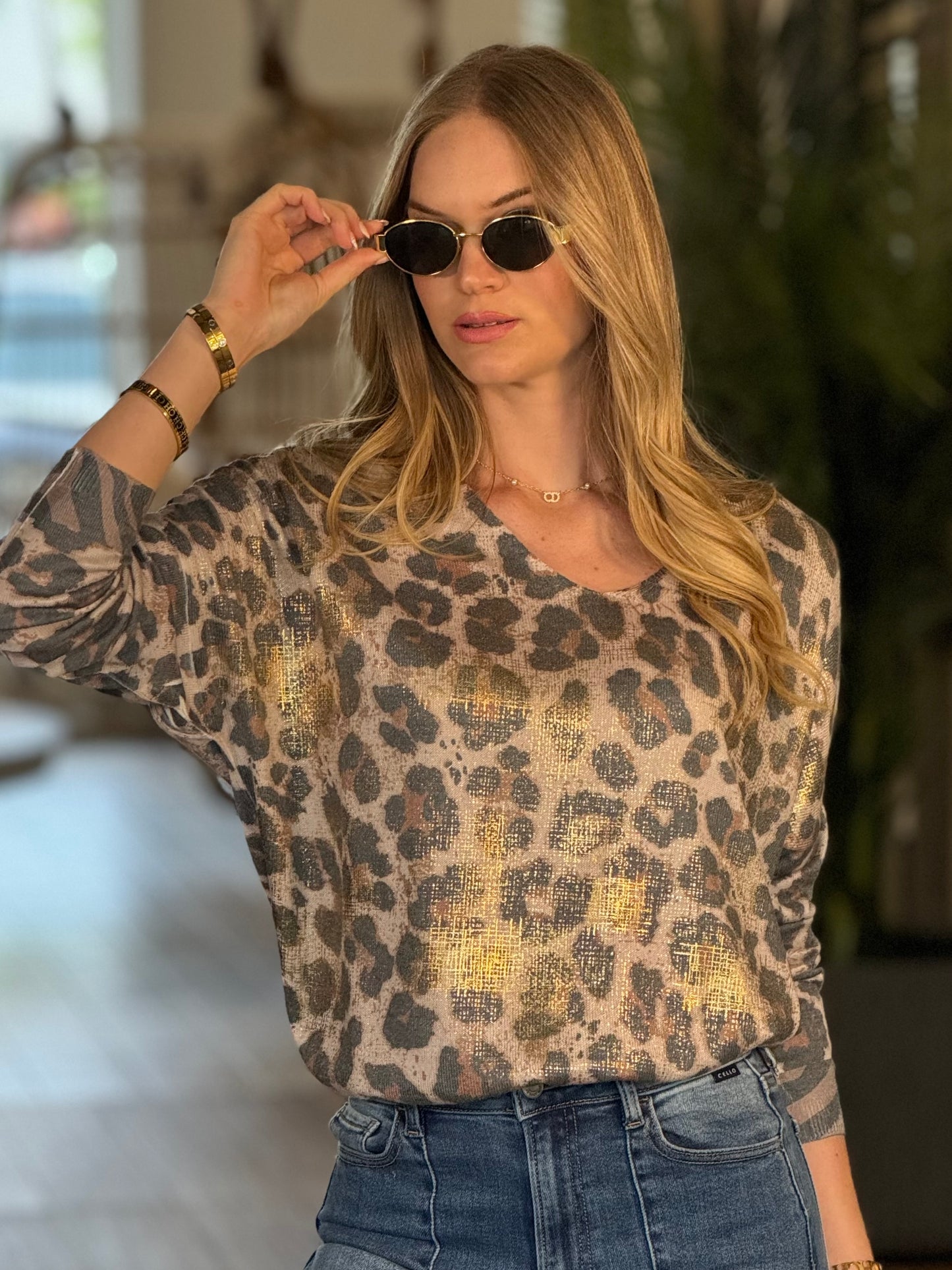 Gretta Leopard Gold Knitted Top