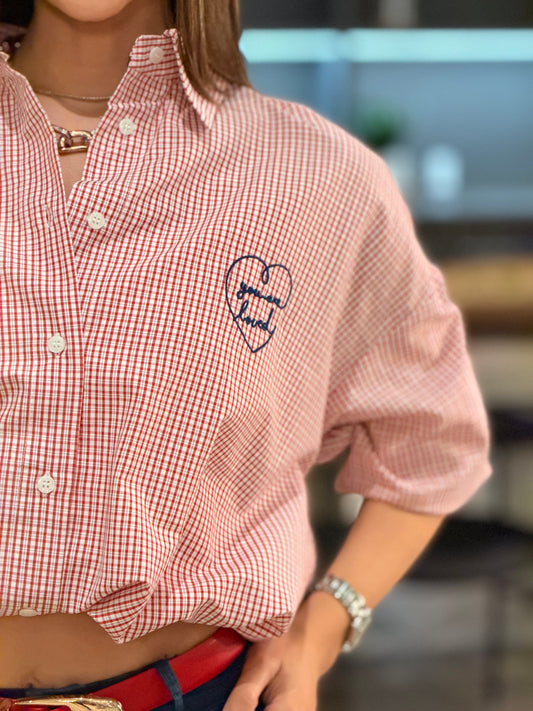 You’re Loved Red Gingham Shirt Top