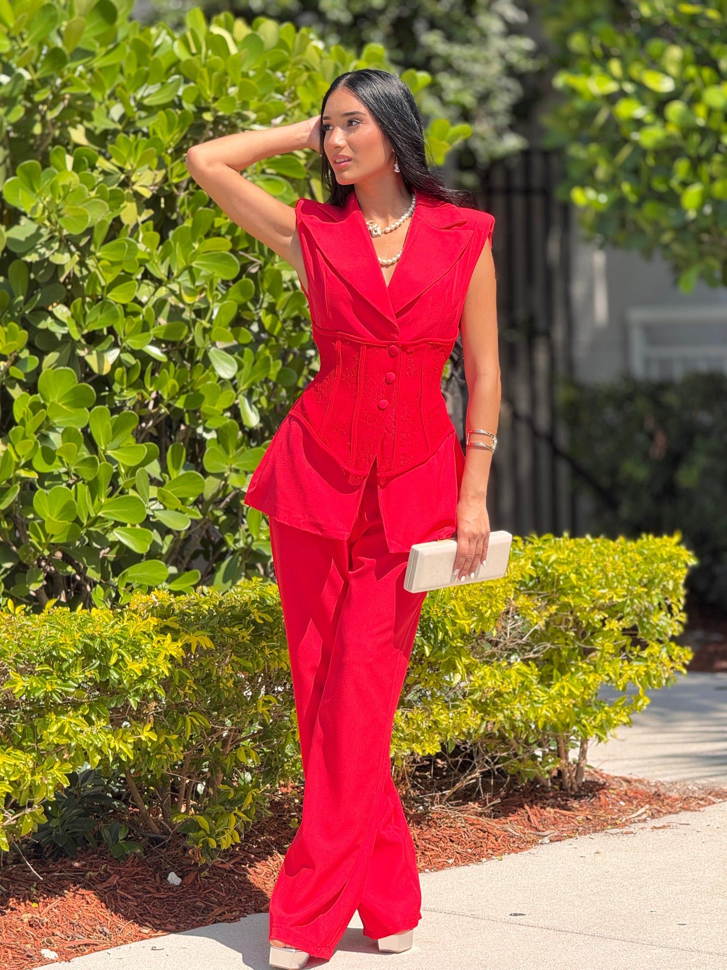 Itoo Red Lace Bustier Vest Set
