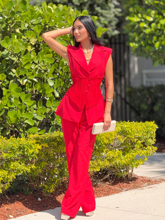 Itoo Red Lace Bustier Vest Set
