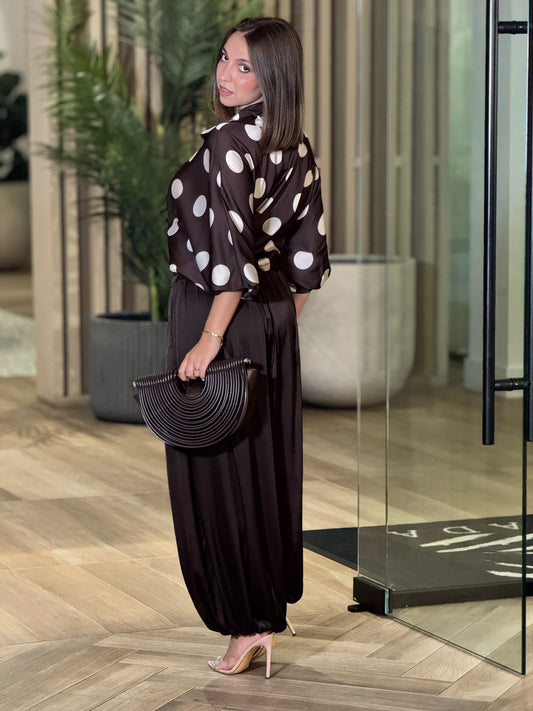 Polka Dots Brown Satin Shirt