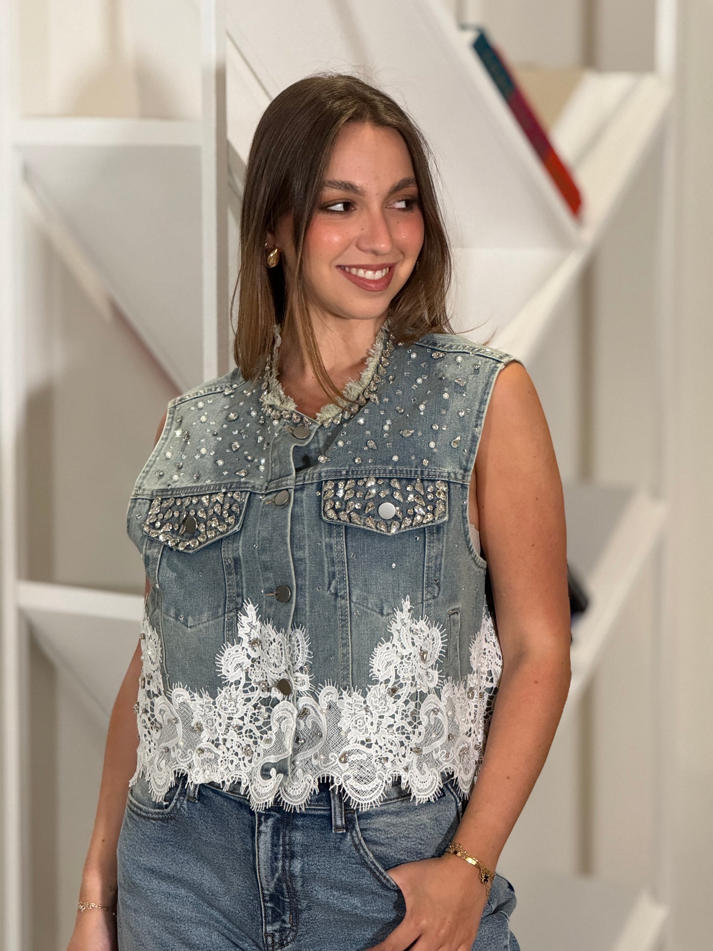 Westwood Rhinestone Denim Vest Top
