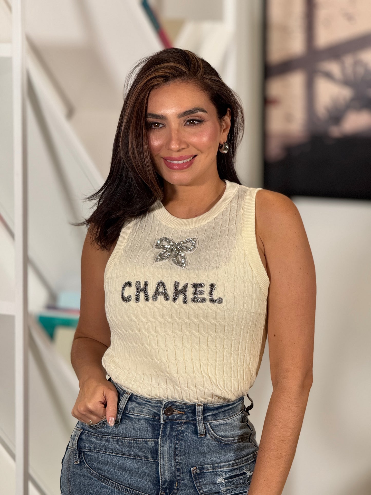 Cece Beige Knitted Tank Top