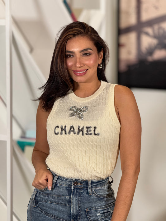 Cece Beige Knitted Tank Top