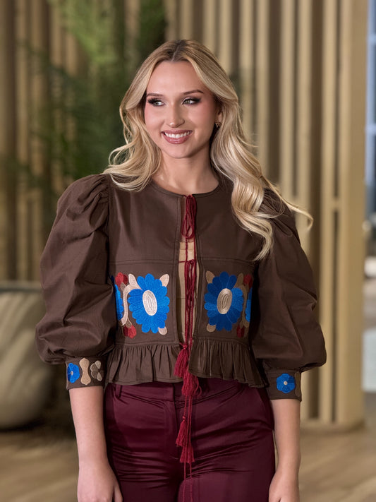 Enchanted Brown Embroidery Top