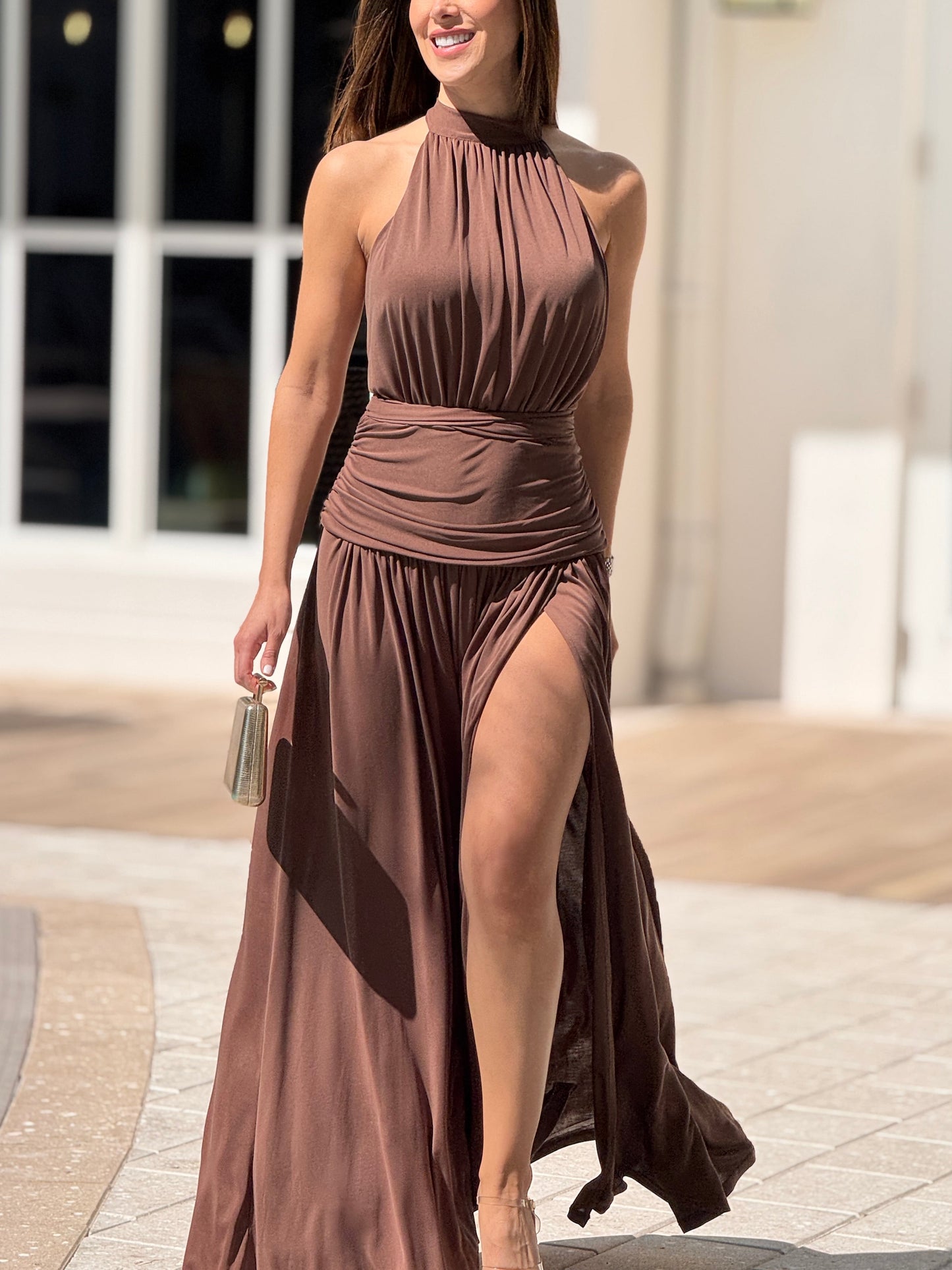 Evie Brown Backless Maxi Dress