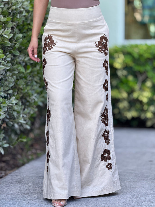 Portia Beige/Brown Flower Pants