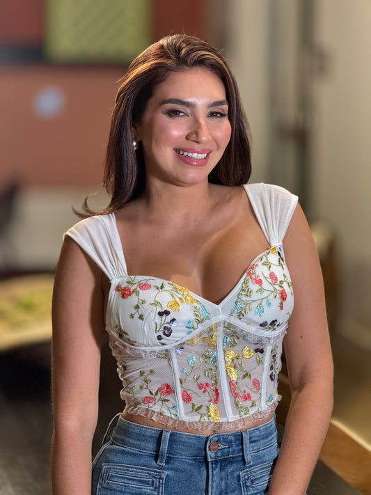 Garden Embroidery White Top