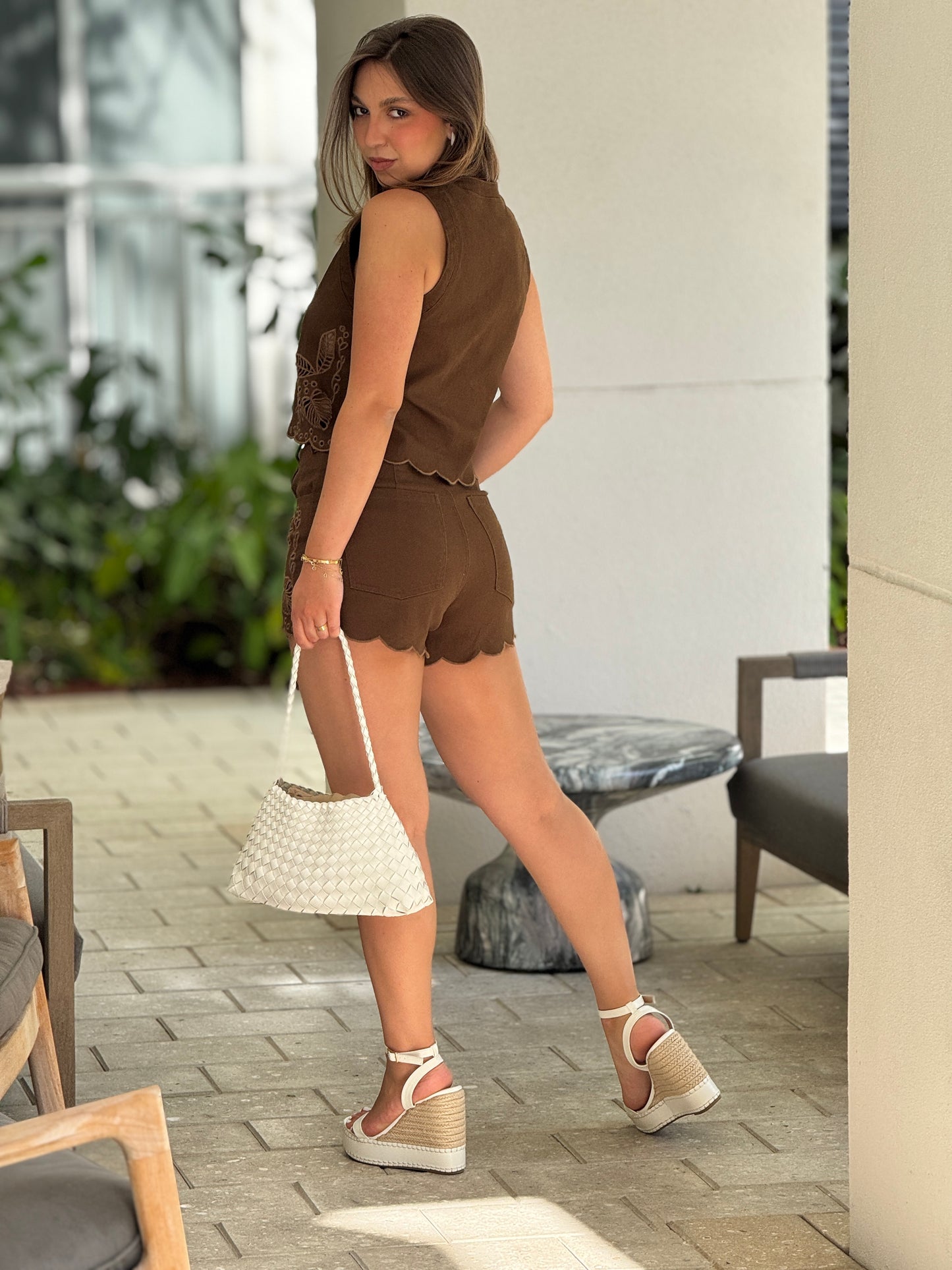 Elena Brown Torchon Vest+Short Set
