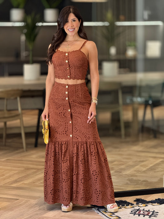 Island Brown Torchon Skirt Set