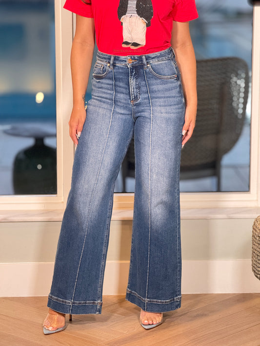 Risen Center Line Denim Straight Jeans