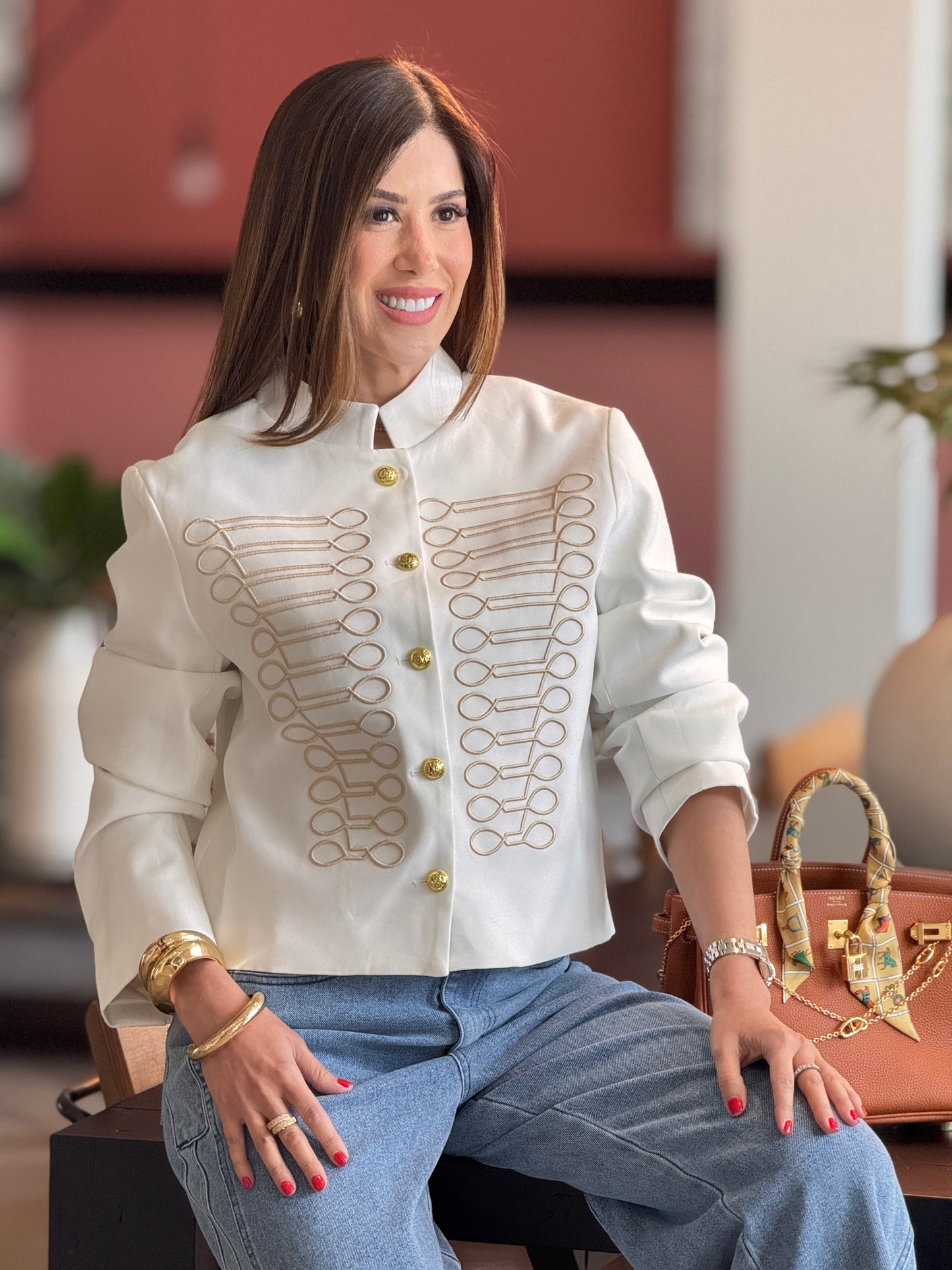 Napoleon White Embroidery Jacket Top