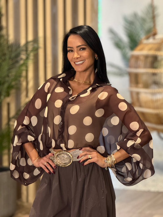 Polka Dots Brown Mesh Shirt