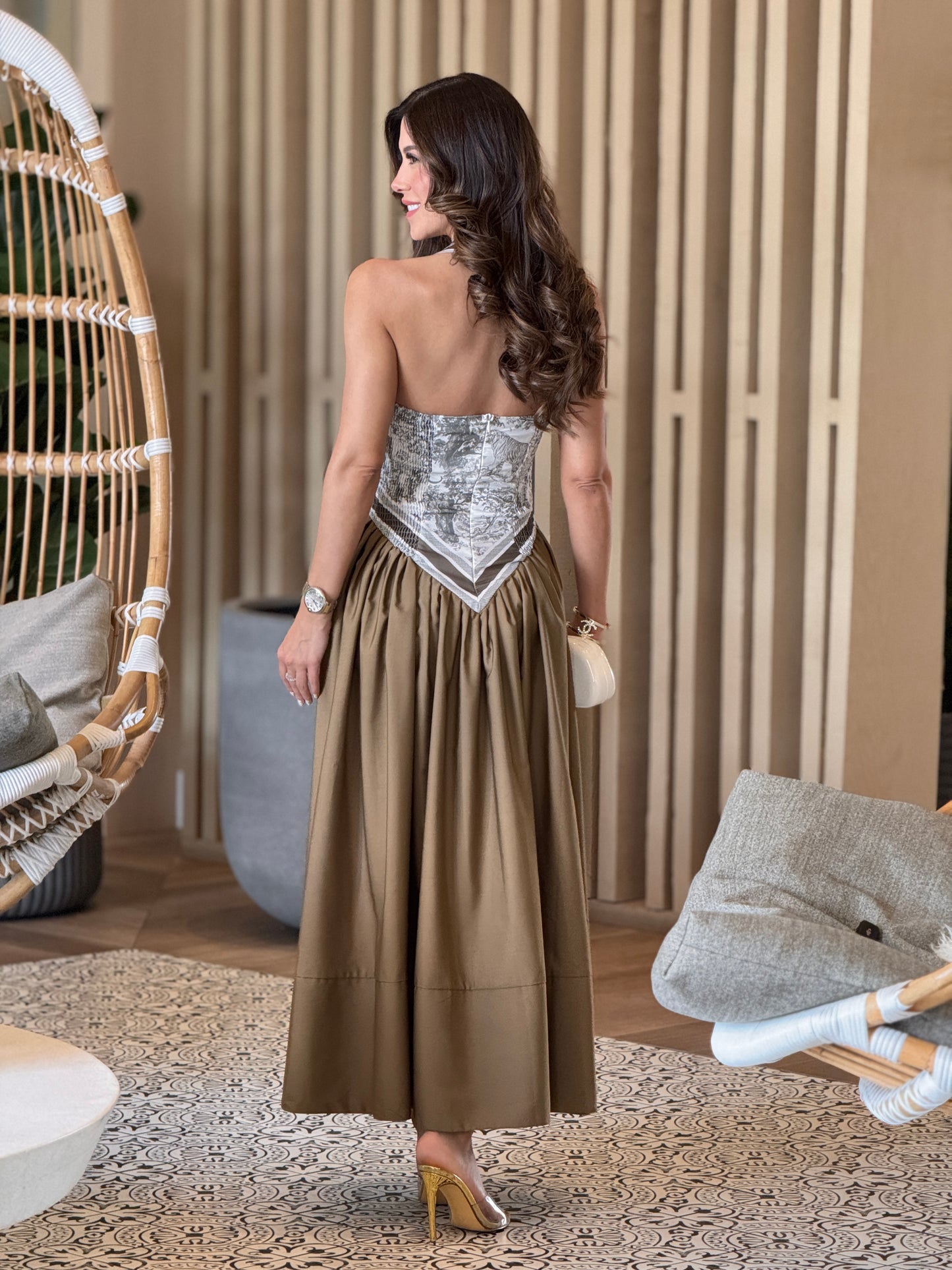 Chic Brown Scarf Print Dress