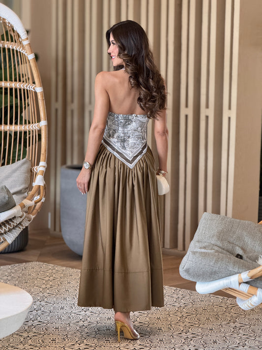 Chic Brown Scarf Print Dress