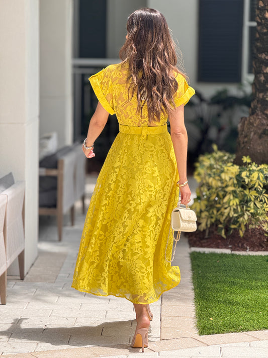 Cloty Yellow Texture Midi Dress