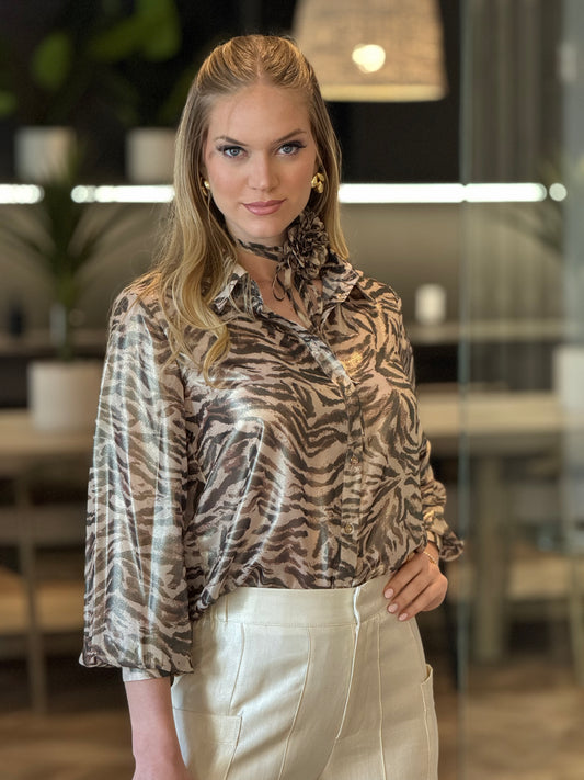 Juliana Animal Print Beige Blouse