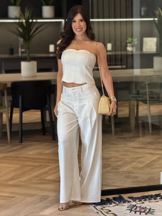 Voguish White Denim Strapless Set