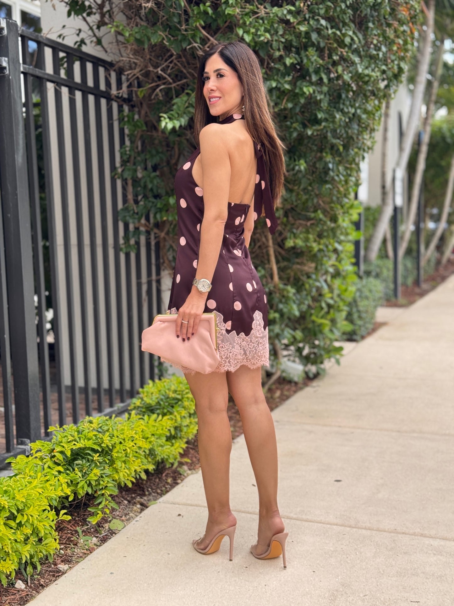 Lumiere Burgundy/Pink Satin Lace Dress