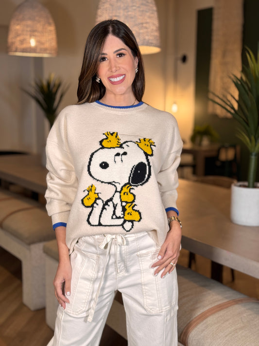 Cartoon Birds Beige Sweater Top